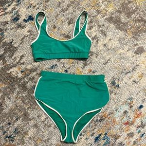 Green retro high waisted swim suit